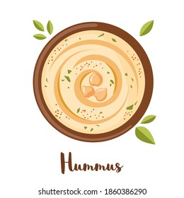 Chickpeas hummus icon in flat style isolated on white background. Traditional arabic food. Vegetarian vegan meal. Vector illustration.