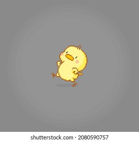 Chicks 8 bit pixels. Animal for game assets in vector illustration.