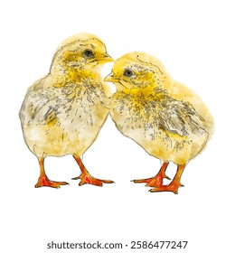 Chicks animal watercolor sketch hand drawn illustration isolated white background