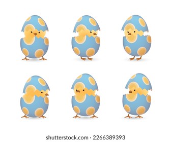 Chicks in broken Easter eggs with ovals set