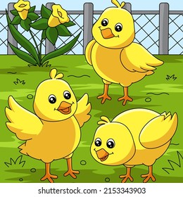 Chicks Colored Cartoon Farm Illustration