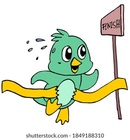 The chicks are competing to run and reach the finish line. cartoon illustration sticker mascot emoticon