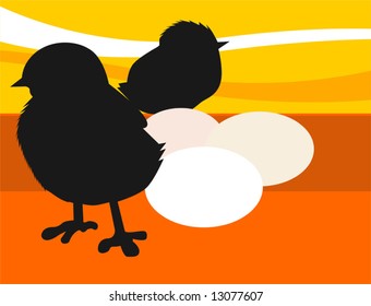  chicks with eggs	