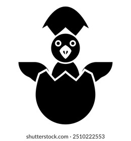 Chicks hatch from the egg baby bird cracked eggshell icon black color vector illustration image flat style
