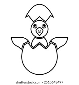 Chicks hatch from the egg baby bird cracked eggshell contour outline line icon black color vector illustration image thin flat style