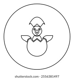 Chicks hatch from the egg baby bird cracked eggshell icon in circle round black color vector illustration image outline contour line thin style