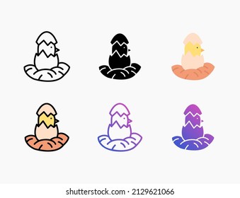 Chicks Hatch icon set with line, outline, flat, filled, glyph, color, gradient. Editable stroke and pixel perfect. Can be used for digital product, presentation, print design and more.
