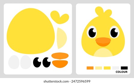 Chicks head pattern for kids crafts or paper crafts. Chicks puzzle vector illustration. cut and paste patterns for kids crafts.