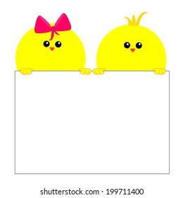 Chicks holding a board vector illustration