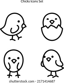 chicks icons set isolated on white background. chick icon thin line outline linear chick symbol for logo, web, app, UI. chick icon simple sign.