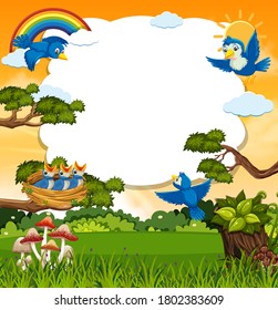 Chicks and its mother bird in nature illustration