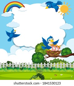 Chicks and its mother bird in nature illustration