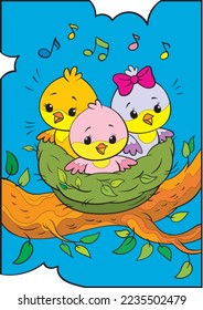 Chicks in the nest. Coloring book for kids.