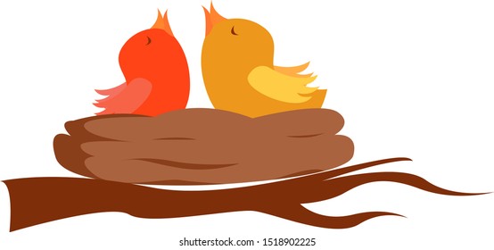 Chicks in nest, illustration, vector on white background.