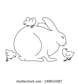 chicks with rabbit animal to easter celebration. Happy Easter card, bunny cartoon vector illustration