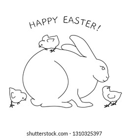 chicks with rabbit animal to easter celebration. Happy Easter card, bunny cartoon vector illustration