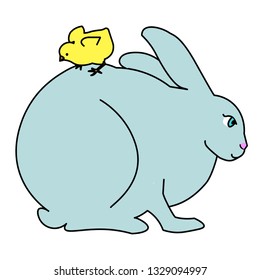 chicks with rabbit animal to easter celebration. Happy Easter card, bunny cartoon vector illustration