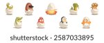 Chicks and Reptiles Hatch from Cracked Egg Shell Vector Set