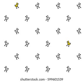 Chicks seamless black and white pattern.  Vector illustration.
