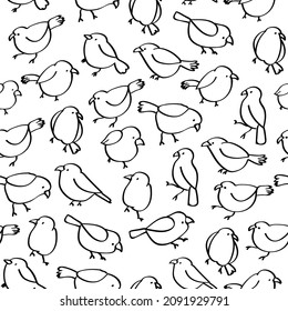 Pollos, tetas, gorriones, pájaros vectores sin soldadura aislados en un fondo brillante. Concepto de fondo de pantalla. tarjetas, imprimir