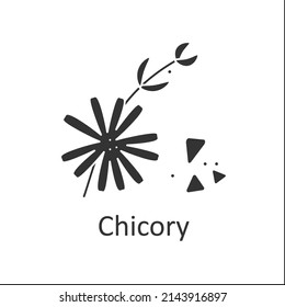 Chicory glyph icon. Crunchy bitter-tasting leaves. Herb for salads, roots for coffee.Medicine.Herbs and spices concept.Filled flat sign. Isolated silhouette vector illustration