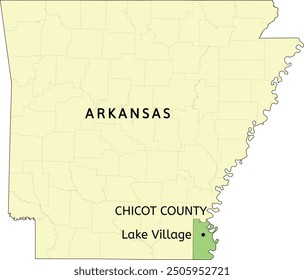 Chicot County and city of Lake Village location on Arkansas state map