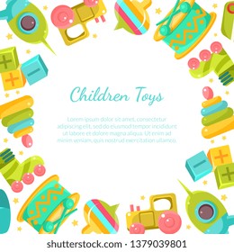 Chidren Toys Banner with Place for Text in Circular Shape Vector Illustration