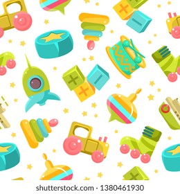 Chidren Toys Seamless Pattern, Design Element Can Be Used for Fabric, Wallpaper, Packaging Vector Illustration