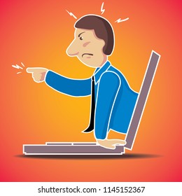 the chief is angry and chastises through the Internet. vector illustration