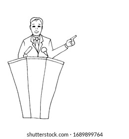 jefe detrás del podio. espacio vacío para copiar y pegar texto. imagen de contorno vectorial aislada en un