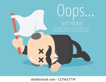 chief business man holds a white flag in a computerized defeat of corruption. about Page not found Error 404