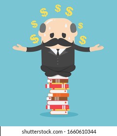 Chief businessman meditation to calm his mind but his mind was only thinking about money