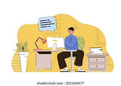 Chief clerk concept. Employee performs paperwork, maintains company document flow situation. Office secretary people scene. Vector illustration with flat character design for website and mobile site