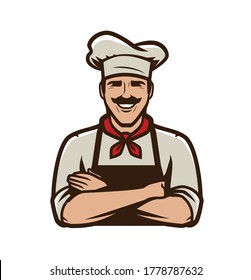 Chief cook in cap symbol or logo. Restaurant, food concept