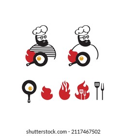 Chefkoch in der Kappe Symbol oder Logo. Restaurant, Kochkonzept, handgezeichnete Elemente. Vektorgrafik.