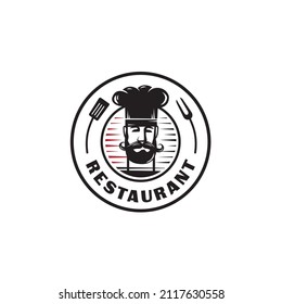 Chief cook in cap symbol or logo. Restaurant, food concept, hand drawn elements. Vector.
