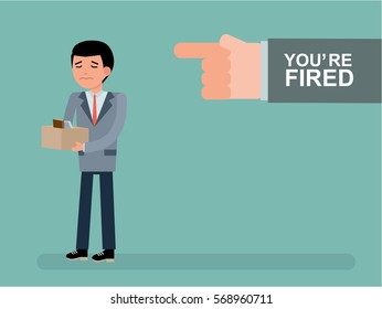 The chief dismisses the employee. Youre fired. Boss getting fired by employee. Cartoon vector flat-style illustration