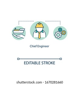 Chief engineer concept icon. Sailor career on ship. Offshore work with machinery. Watercraft executive worker idea thin line illustration. Vector isolated outline RGB color drawing. Editable stroke