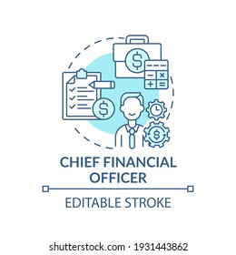 Chief Financial Officer Concept Icon. Top Management Positions. Managing Financial Actions Of Company. Job Idea Thin Line Illustration. Vector Isolated Outline RGB Color Drawing. Editable Stroke