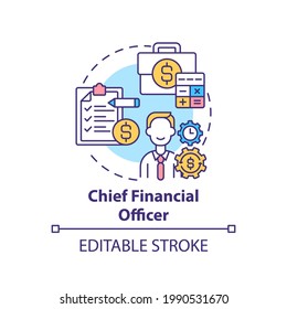 Chief Financial Officer Concept Icon. Top Management Positions. Managing Financial Actions Of Company. Job Idea Thin Line Illustration. Vector Isolated Outline RGB Color Drawing. Editable Stroke