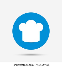 Chief hat sign icon. Cooking symbol. Cooks hat. Blue circle button with icon. Vector