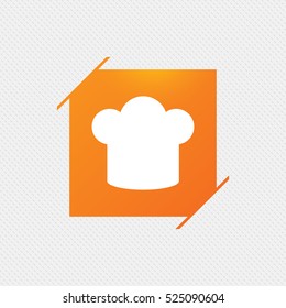 Chief hat sign icon. Cooking symbol. Cooks hat. Orange square label on pattern. Vector