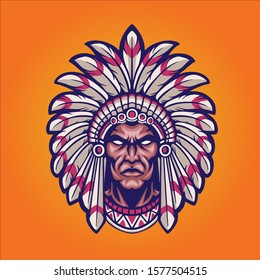 chief head mascot logo design