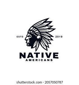 Chief Head Native American Logo Design Template
