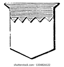 Chief Indented is an ordinary terminated by an horizontal line, vintage line drawing or engraving illustration.