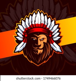 Chief Indian Lion Mascot Esport Logo Design