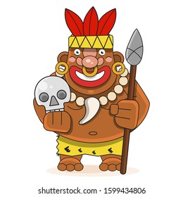 Chief Of An Indian Tribe Isolated On White Background Suitable For Greeting Card, Poster Or T-shirt Printing.