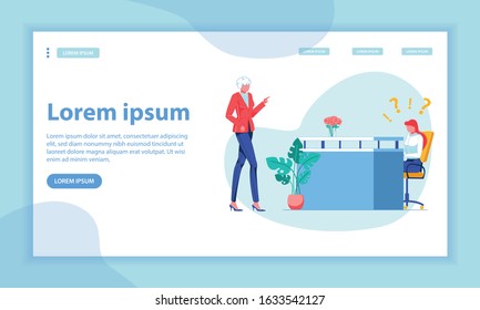 Chief Instructions Landing Page Vector Template. Executive and Secretary Faceless Characters. Incomprehensible Boss Order, Impossible Task. Staff Relations, Subordination Homepage Layout