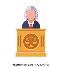 the chief judge of the tribunal pronounces the sentence. Flat character vector illustration.