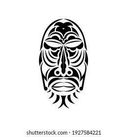 Chief mask in the style of Hawaiian ornaments. Samoan tattoo designs. Good for prints. Isolated. Vector illustration.